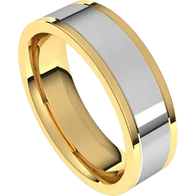 14K Yellow and White Gold Comfort Fit Flat Band