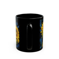 Sunflowers in Baroque Neon on an 11oz Black Mug