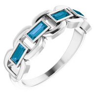 Natural London Blue Topaz Chain Link Ring 14k Gold