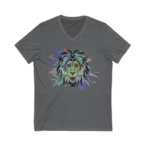 Lion Face in Pastels Unisex Jersey Short Sleeve V-Neck Tee