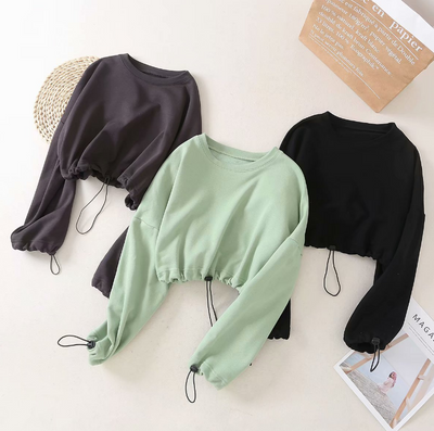 Full Sleeve Drawstring Short Top Hoodie