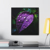 One Purple Leaf with Dew Drops Framed Canvas