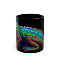 Lizard in Neon Baroque on an 11oz Black Mug