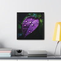 One Purple Leaf with Dew Drops Framed Canvas