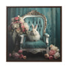 Shabby Chic Chair, Flowers and White Bunny Framed Canvas