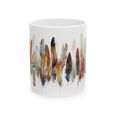 Feathers All Around White Ceramic Mug 11oz