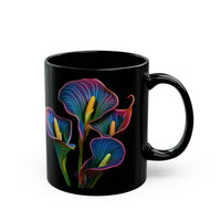 Calla Lillies in Neon All Around an 11oz Black Mug