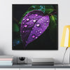 One Purple Leaf with Dew Drops Framed Canvas