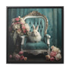 Shabby Chic Chair, Flowers and White Bunny Framed Canvas