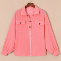 Pink Corded Flap Pocket Henley Top