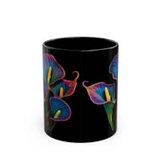 Calla Lillies in Neon All Around an 11oz Black Mug