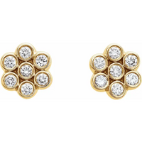 Stud Natural Diamond Cluster Earrings 14K Gold 1/4 CTW