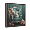 Shabby Chic Chair, Flowers and White Bunny Framed Canvas