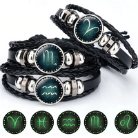 Zodiac Beaded Leather Bracelet, Birth Sign Symbol