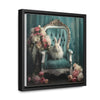 Shabby Chic Chair, Flowers and White Bunny Framed Canvas