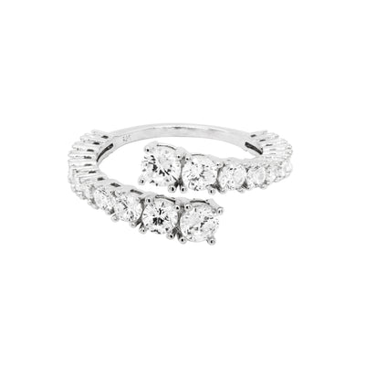 White Graduating Cubic Zirconia Rhodium Plated Sterling Silver Ring