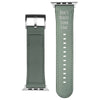 Apple Sage Green Leather Watch Band with words 'Don't Waste Your Time'