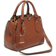 Bulldog Satchel Style Purse w/Holster - Chestnut w/leopard trim (16" x 9.5" x 5.5")