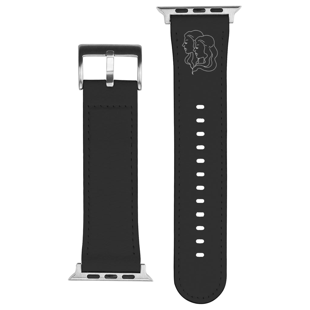 Gemini Zodiac Birth Sign Apple Leather Watch Band in Black