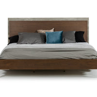 Modern Dark Walnut & Concrete Queen Bed