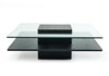 14" Oak Mdf  Glass  And Veneer Coffee Table