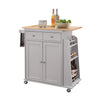 35" X 18" X 34" Natural And Gray Rubber Wood Kitchen Cart