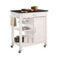 32" X 19" X 34" Black And White Rubber Wood Kitchen Cart