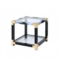 25" Black And Gold And Clear Glass Mirrored End Table With Shelf