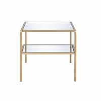 23" Gold And Clear Glass End Table With Two Shelves