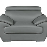 114" Captivating Grey Leather Sofa Set