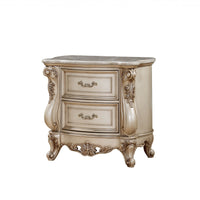 32" Antiqued White Two Drawers Mirrored Nightstand