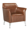 31" Brown And Silver Faux Leather Arm Chair