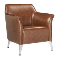 31" Brown And Silver Faux Leather Arm Chair