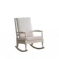 25" X 33" X 41" Cream Fabric White Wood Upholstered (Seat) Rocking Chair