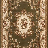 2'X3' Green Ivory Machine Woven Hand Carved Floral Medallion Indoor Accent Rug