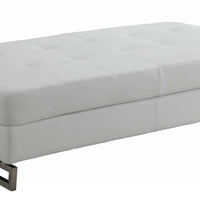 63" White Faux Leather And Silver Ottoman