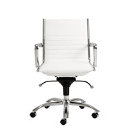 White Faux Leather Seat Swivel Adjustable Task Chair Leather Back Steel Frame