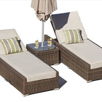 78" X 29" X 28" Brown 3Piece Outdoor Armless Chaise Lounge Set With  Cushions