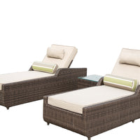 78" X 29" X 35" Brown 3Piece Outdoor Arm Chaise Lounge Set With  Cushions