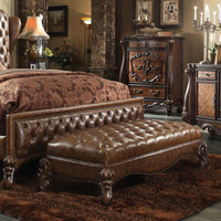 65" Brown Upholstered Faux Leather Bedroom Bench