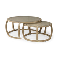 S2 41.5" Round Woven Cane Glass Top And Solid Wood Coffee Tables