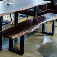 Modern Live Edge Wood And Acacia Wood Dining Bench With Black Metal U Shaped Legs