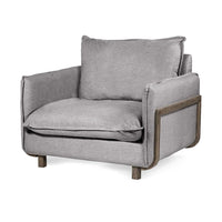 42" Gray And Wood Brown Linen Arm Chair