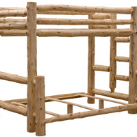 Rustic And Natural Cedar Double And Single Ladder Left Log Bunk Bed