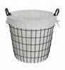 White Fabric Lined Metal Laundry Type Basket With Handle