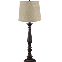 Distressed Black Traditional Table Lamp With Natural Burlap Fabric Shade