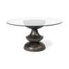 60" Round Glass Top Brown Wood With Pedestal Base Dining Table