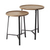 Set Of 2 Round Brown Solid Wood Iron Base Nesting Side Tables