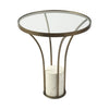 21" Round Glass Top End Table With Metal And Marble Pedestal