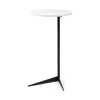 White Marble Round Top Accent Table With Black Iron Base